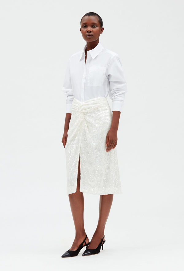 Claudie Pierlot | Falda midi de lentejuelas blanca ecru para mujer, con grandes descuentos