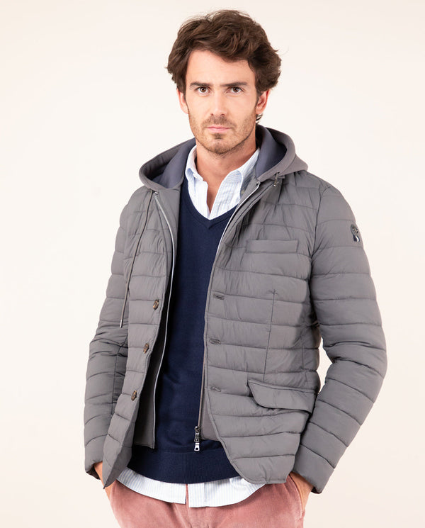 Americana Acolchada Desmontable Sudadera Gris Marengo