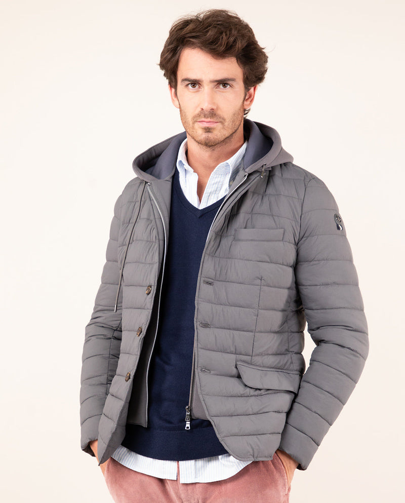Americana Acolchada Desmontable Sudadera Gris Marengo