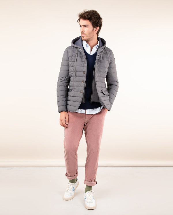 Americana Acolchada Desmontable Sudadera Gris Marengo