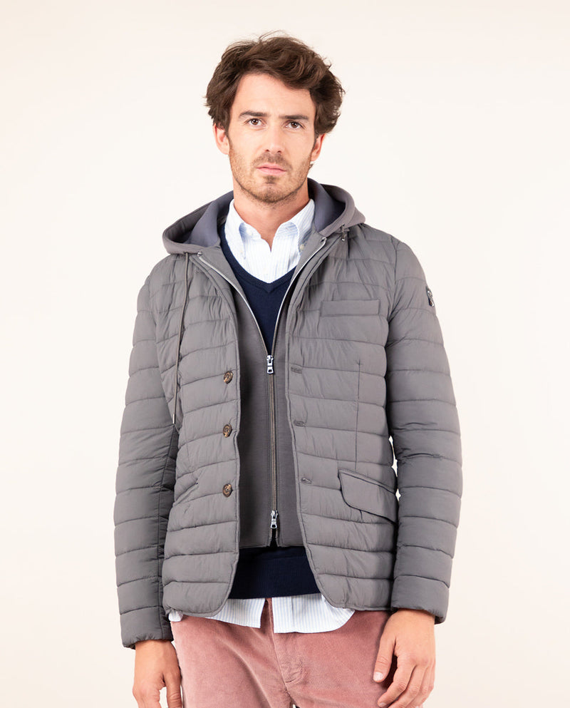 Americana Acolchada Desmontable Sudadera Gris Marengo