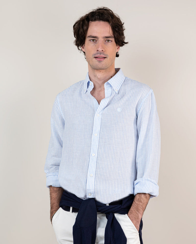 Camisa Raya Yale Lino Celeste