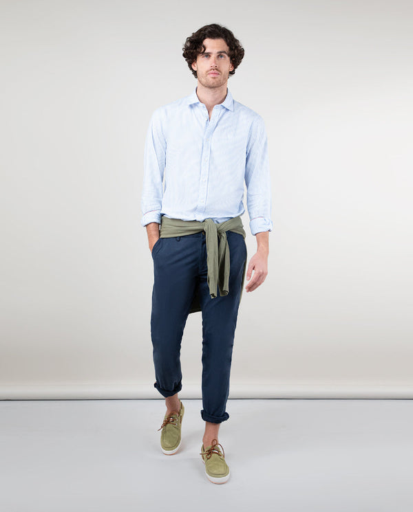 Camisa Pin Point Raya Yale Oxford Celeste