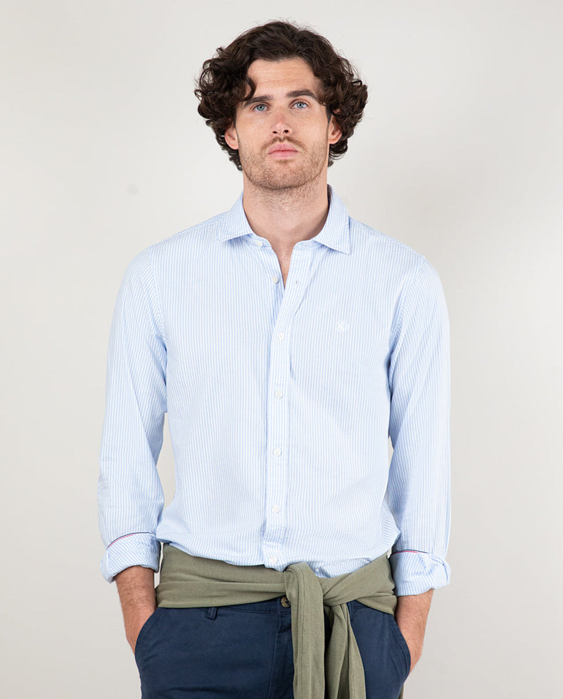 Camisa Pin Point Raya Yale Oxford Celeste
