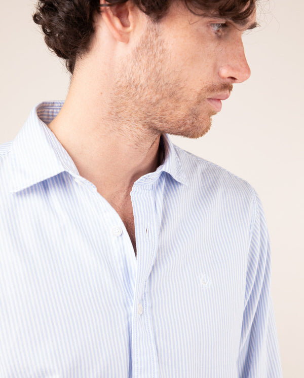 Camisa Pin Point Raya Yale Oxford Celeste
