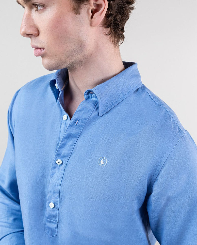 Camisa Polera Lino Azul