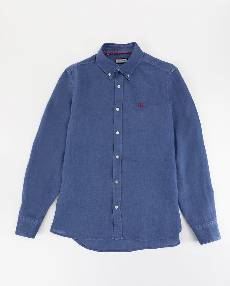 Camisa Lino Garment Dyed Marino
