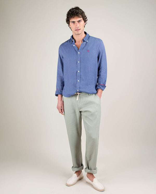 Camisa Lino Garment Dyed Marino