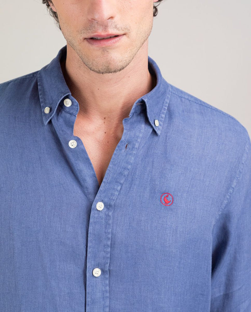 Camisa Lino Garment Dyed Marino
