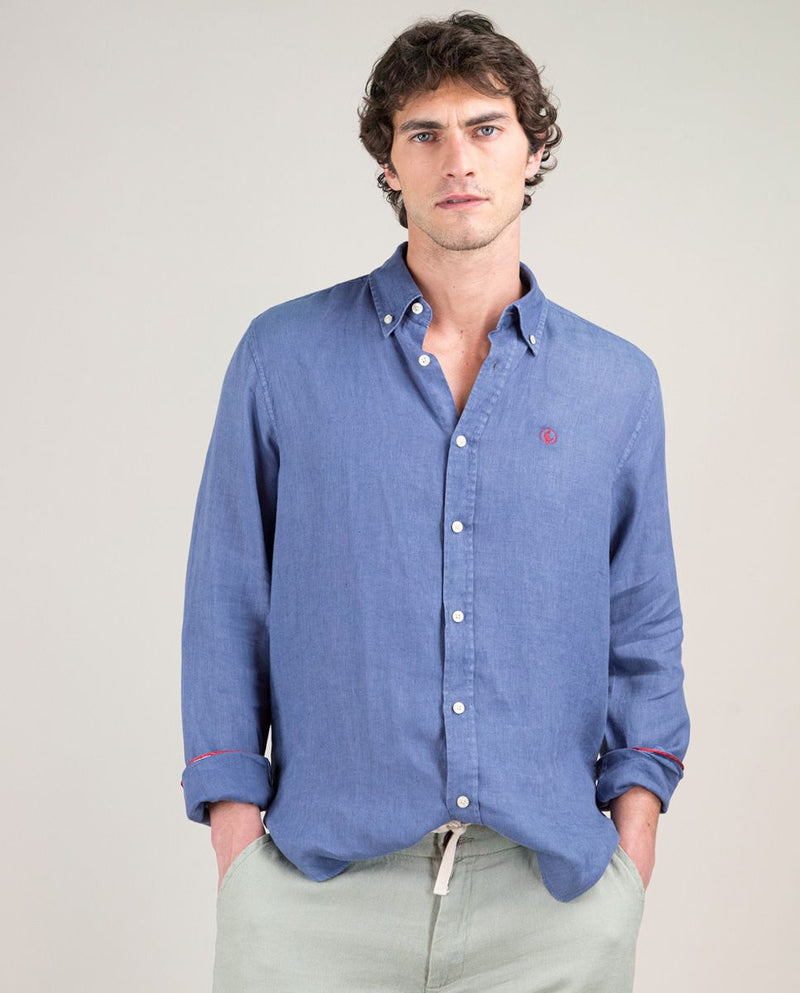 Camisa Lino Garment Dyed Marino