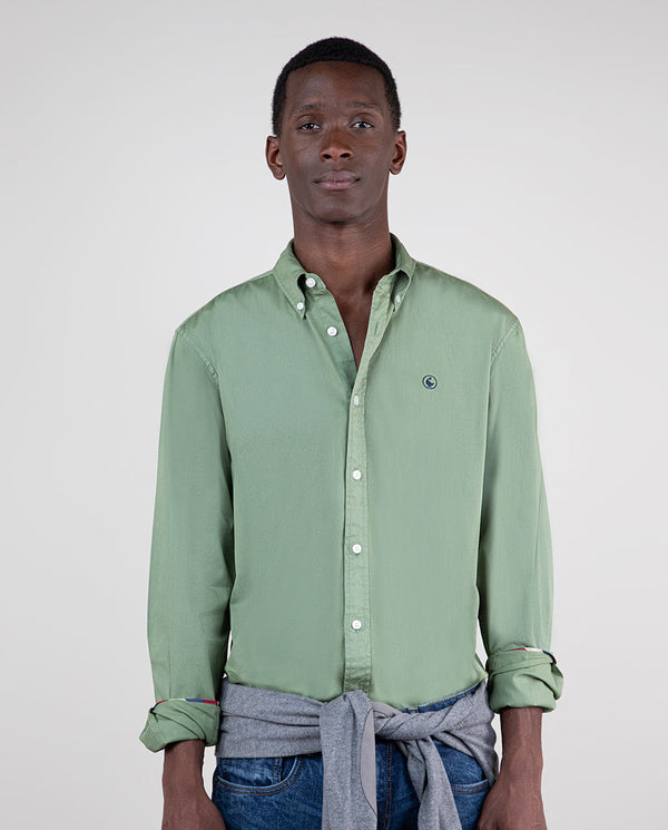 Camisa Algodón Garment Dyed Verde Claro