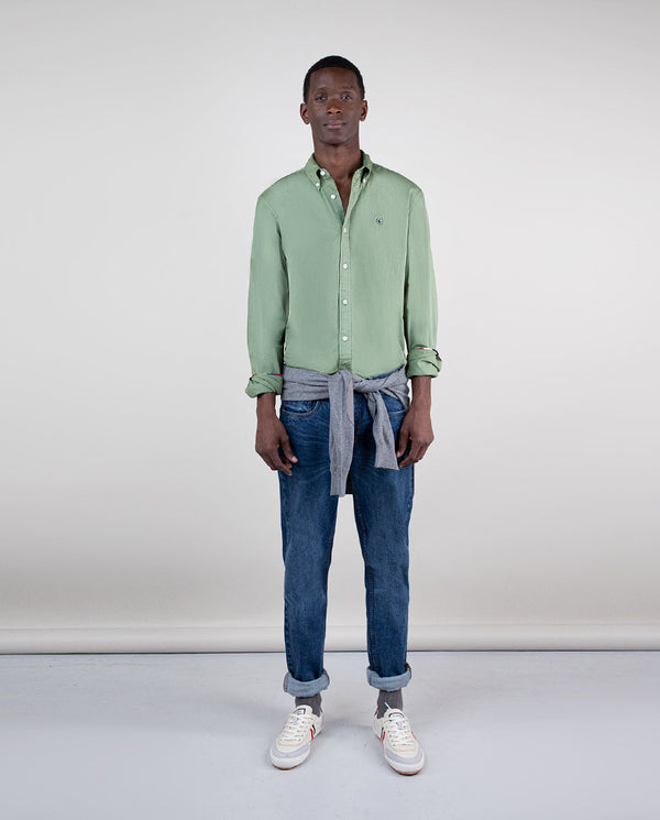 Camisa Algodón Garment Dyed Verde Claro