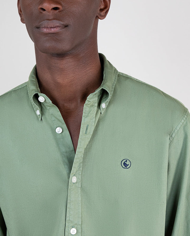 Camisa Algodón Garment Dyed Verde Claro