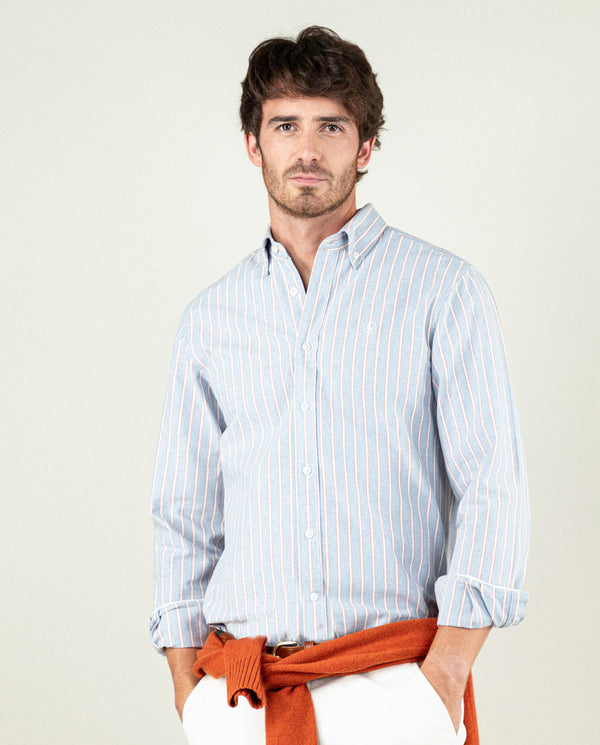 Camisa Oxford Celeste Perfil Rojo