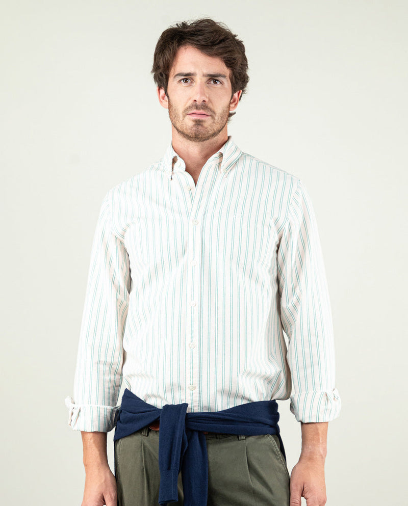Camisa Oxford Rosa Perfil Verde