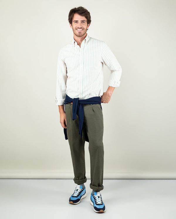 Camisa Oxford Rosa Perfil Verde