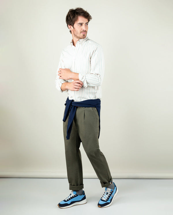 Camisa Oxford Rosa Perfil Verde