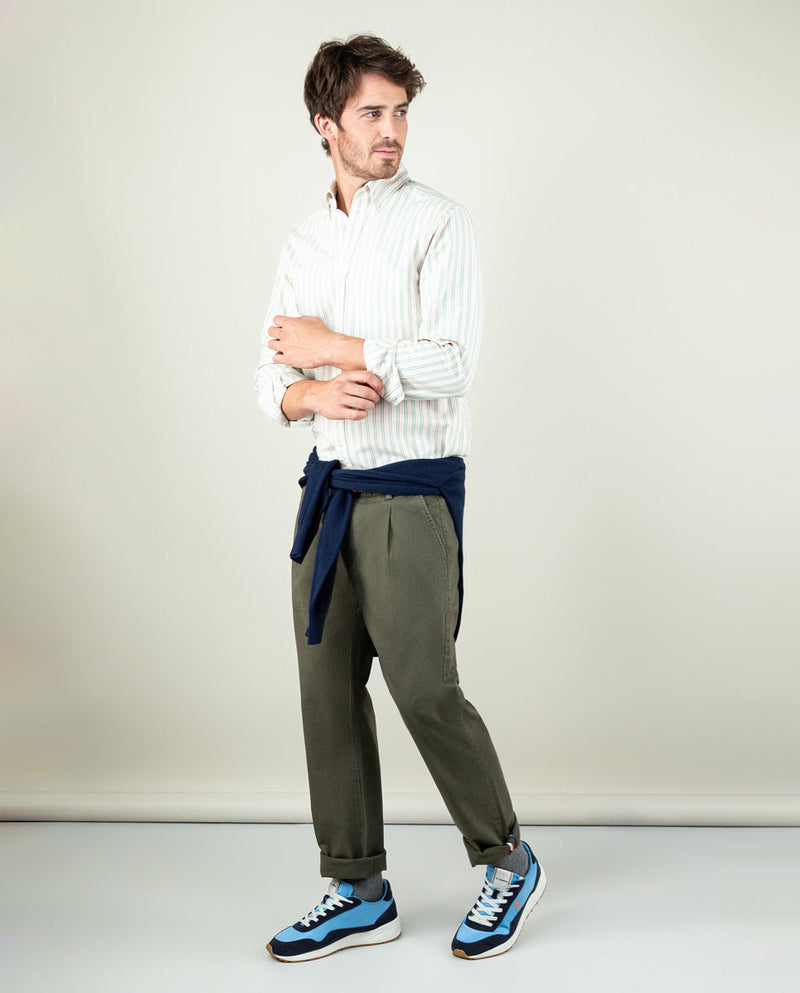 Camisa Oxford Rosa Perfil Verde