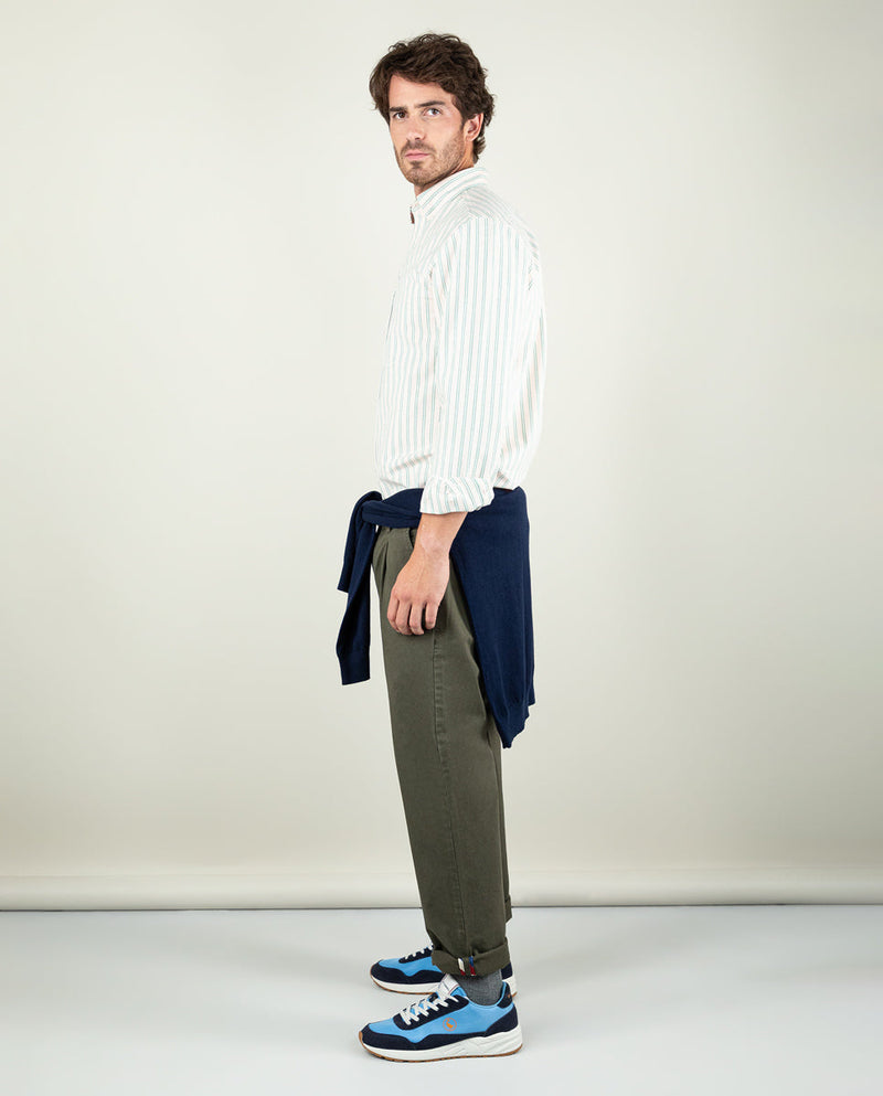 Camisa Oxford Rosa Perfil Verde
