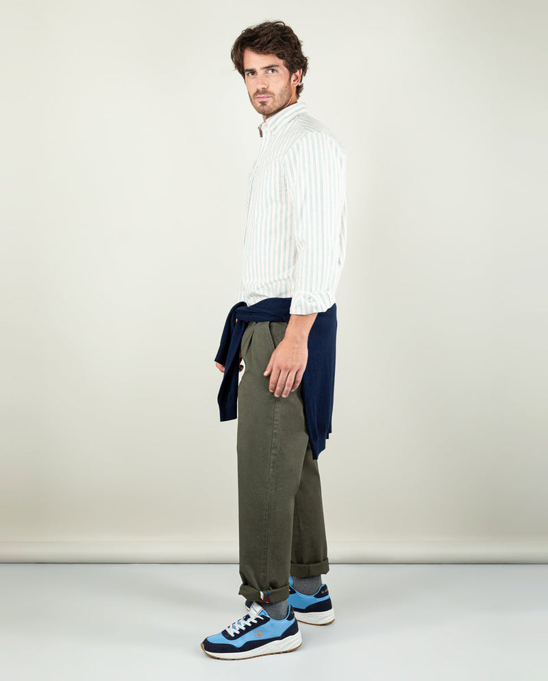 Camisa Oxford Rosa Perfil Verde
