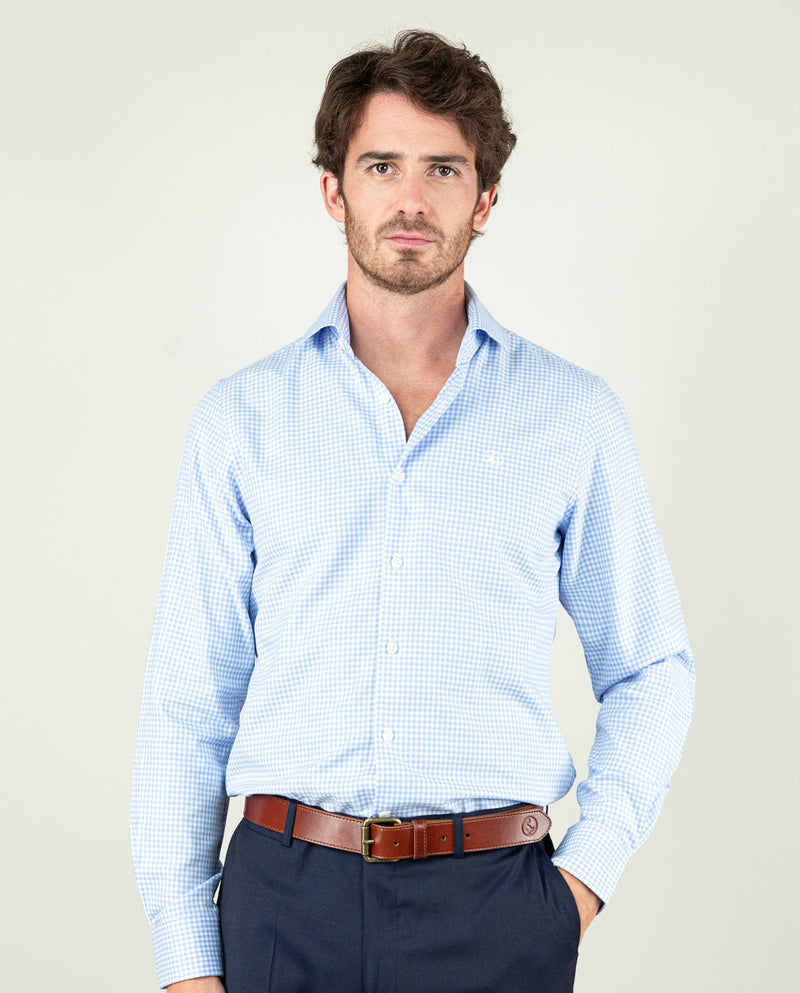 Camisa Vestir Pin Point Vichy Celeste