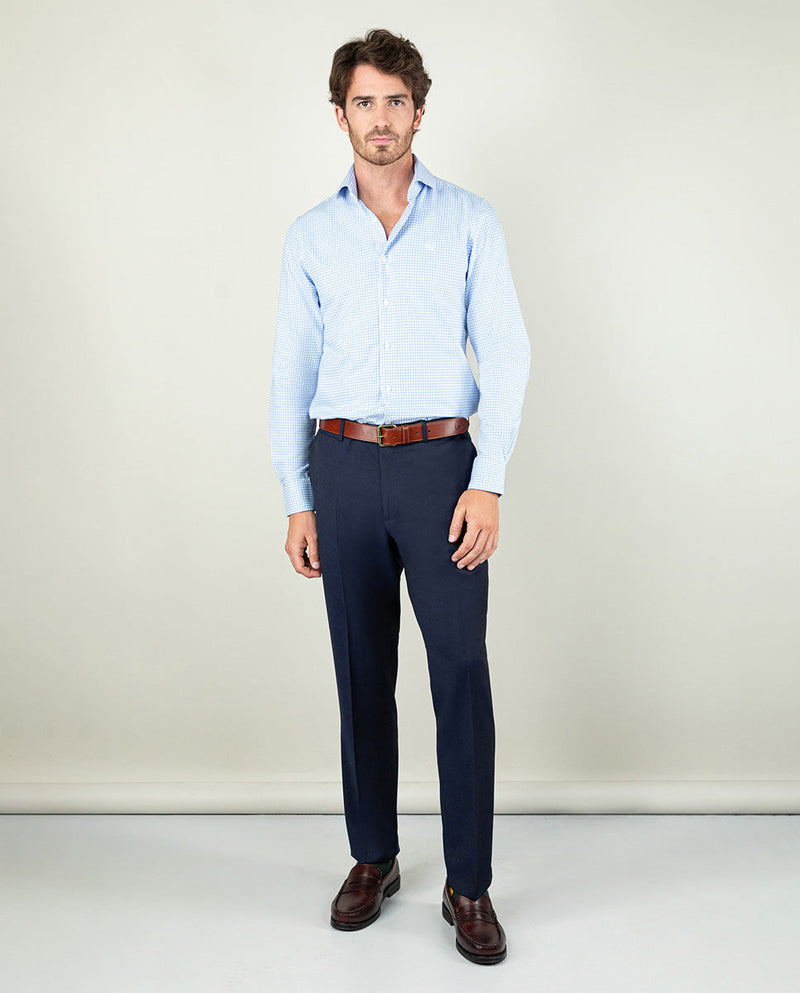 Camisa Vestir Pin Point Vichy Celeste