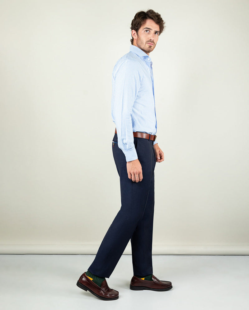 Camisa Vestir Pin Point Vichy Celeste
