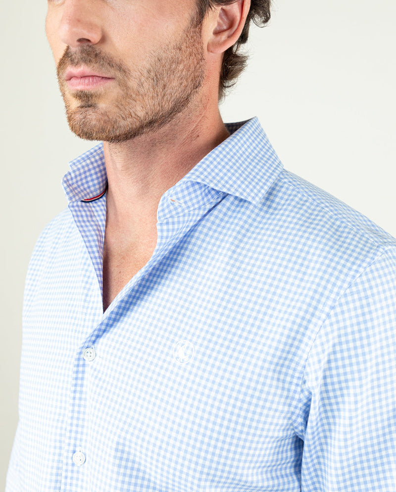 Camisa Vestir Pin Point Vichy Celeste