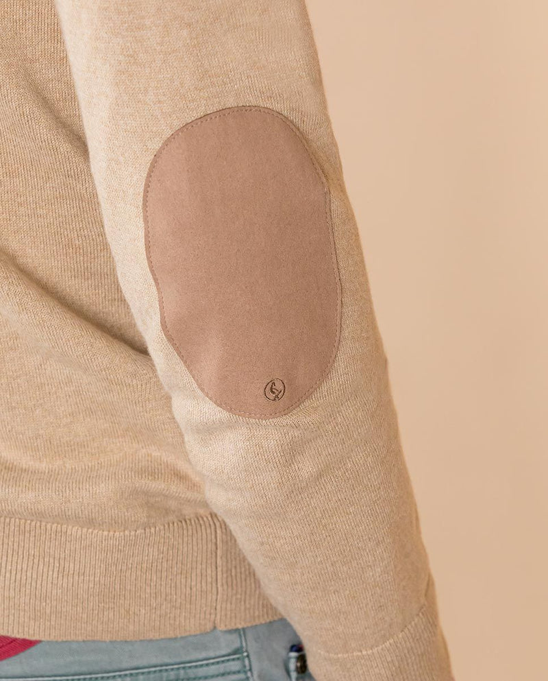 El Ganso | Jersey Cuello Pico Coderas Beige para hombre.