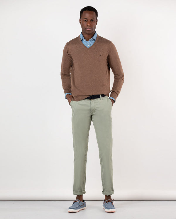 Jersey Cuello Pico Coderas Marrón