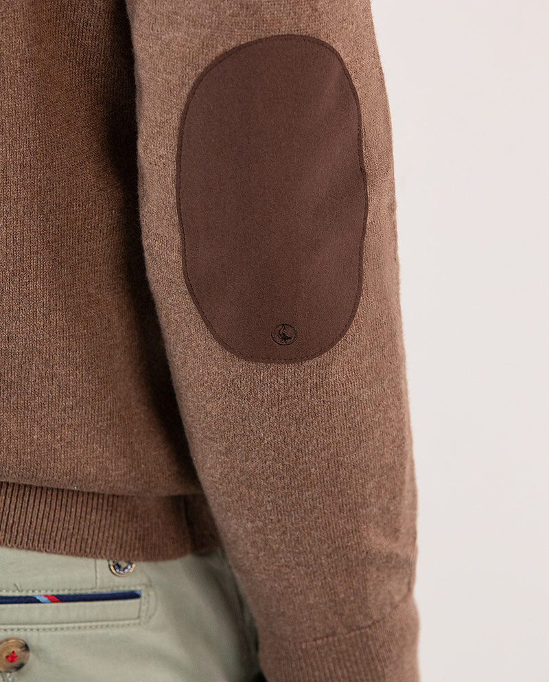 El Ganso | Jersey Cuello Pico Coderas Marrón para hombre.