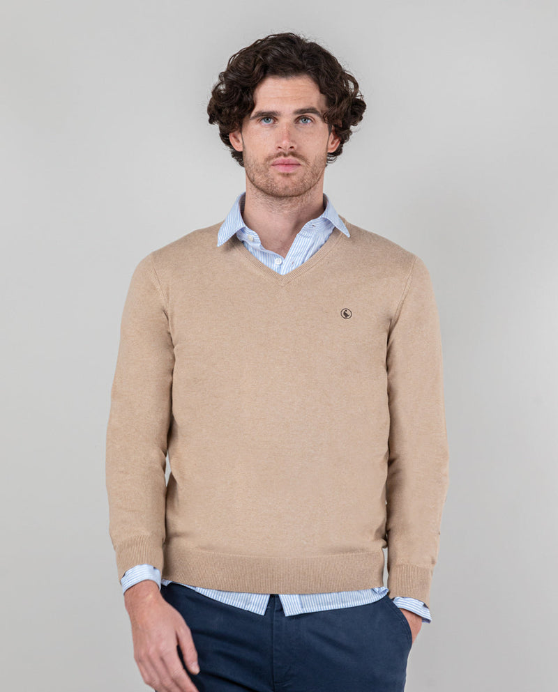 Jersey Cuello Pico Coderas Beige