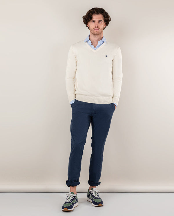 El Ganso | Jersey Cuello Pico Garment Dyed Beige Beige  para hombre.