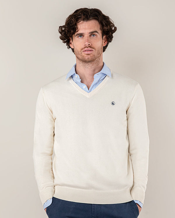 El Ganso | Jersey Cuello Pico Garment Dyed Beige Beige  para hombre.