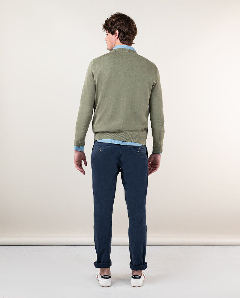 Jersey Cuello Pico Garment Dyed Verde