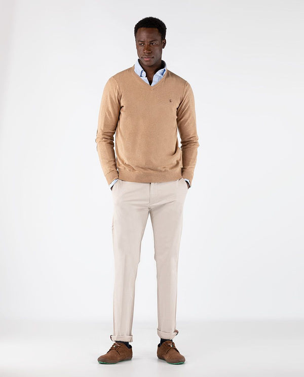 El Ganso | Jersey Cuello Pico Coderas Beige Beige  para hombre.