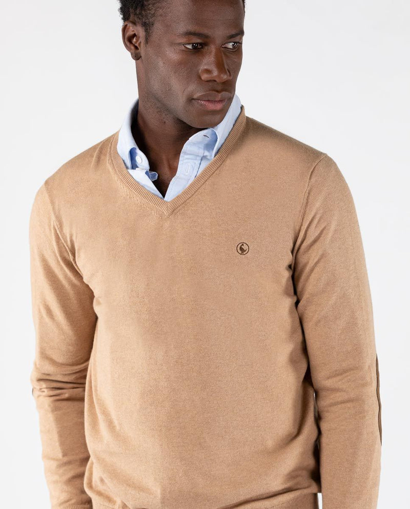 Jersey Cuello Pico Coderas Beige