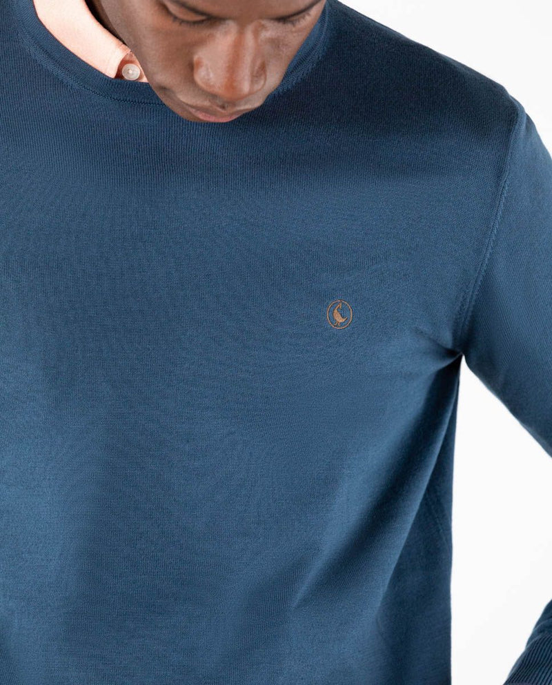 Jersey Supima Cuello Caja Azul Acero