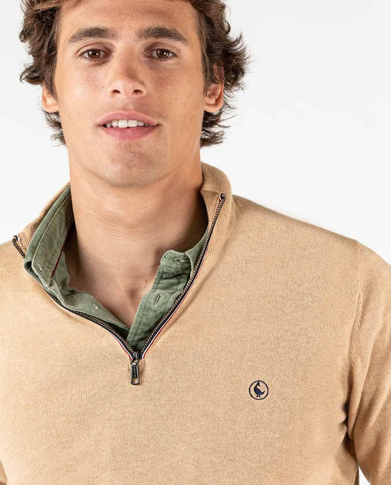 Jersey Cuello Cremallera Beige