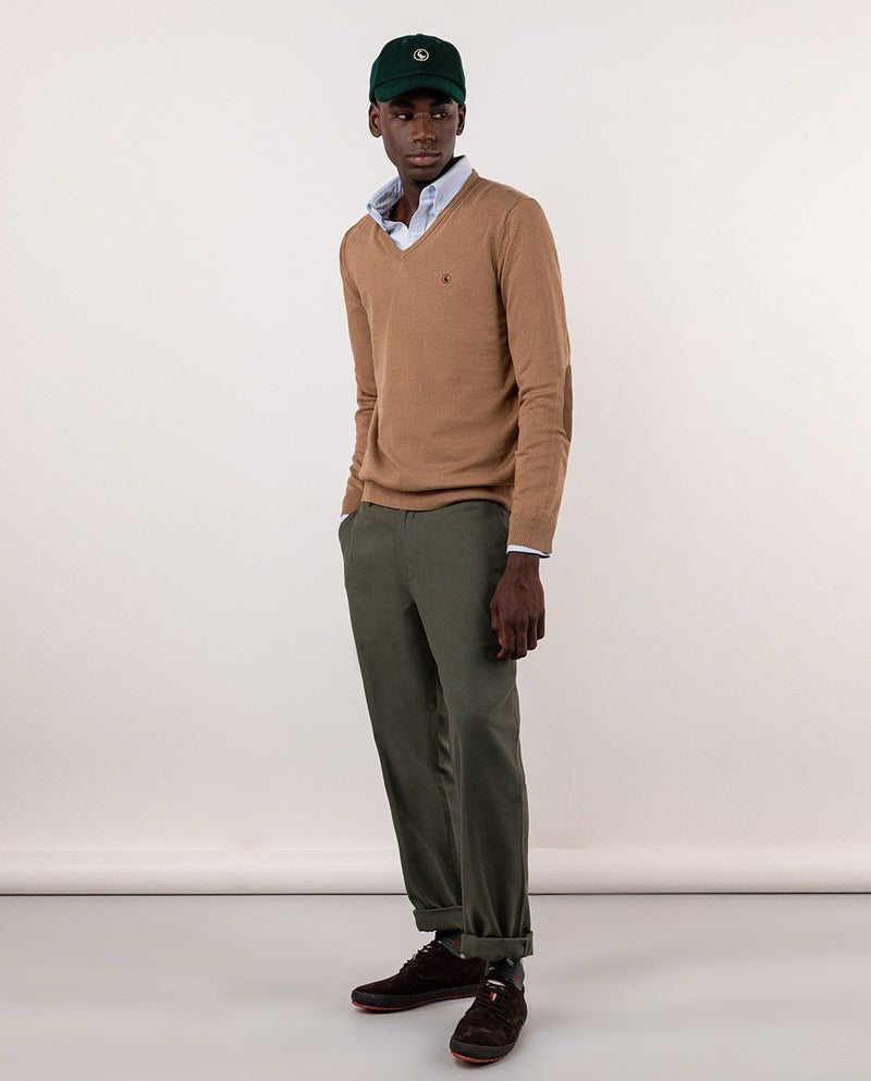 Jersey Cuello Pico Coderas Beige