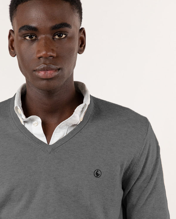 Jersey Cuello Pico Coderas Gris Melange