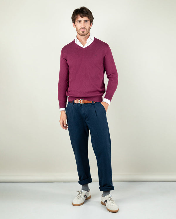 Jersey Cuello Pico Coderas Borgoña