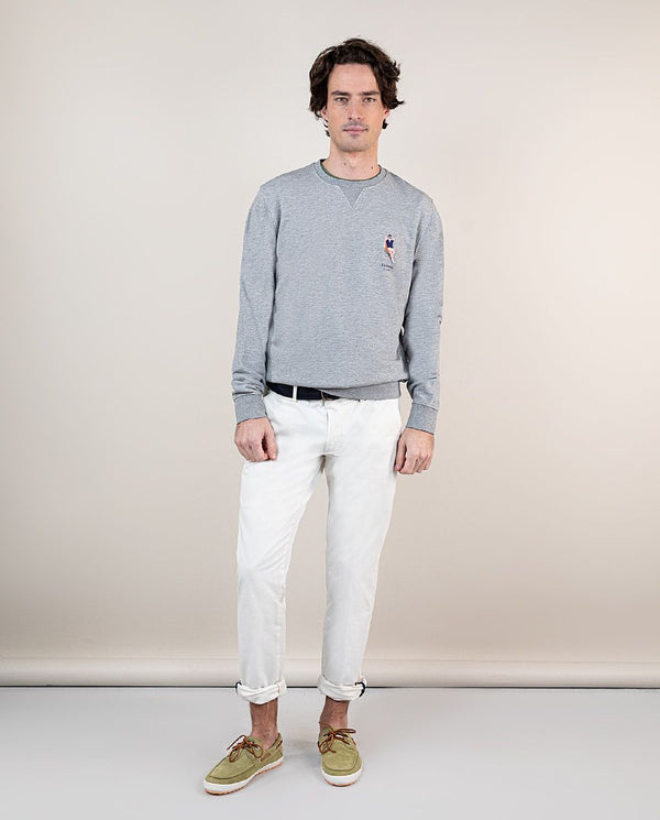 Sudadera Cuello Caja Garment Dyed Wes Robinson Gris Melange