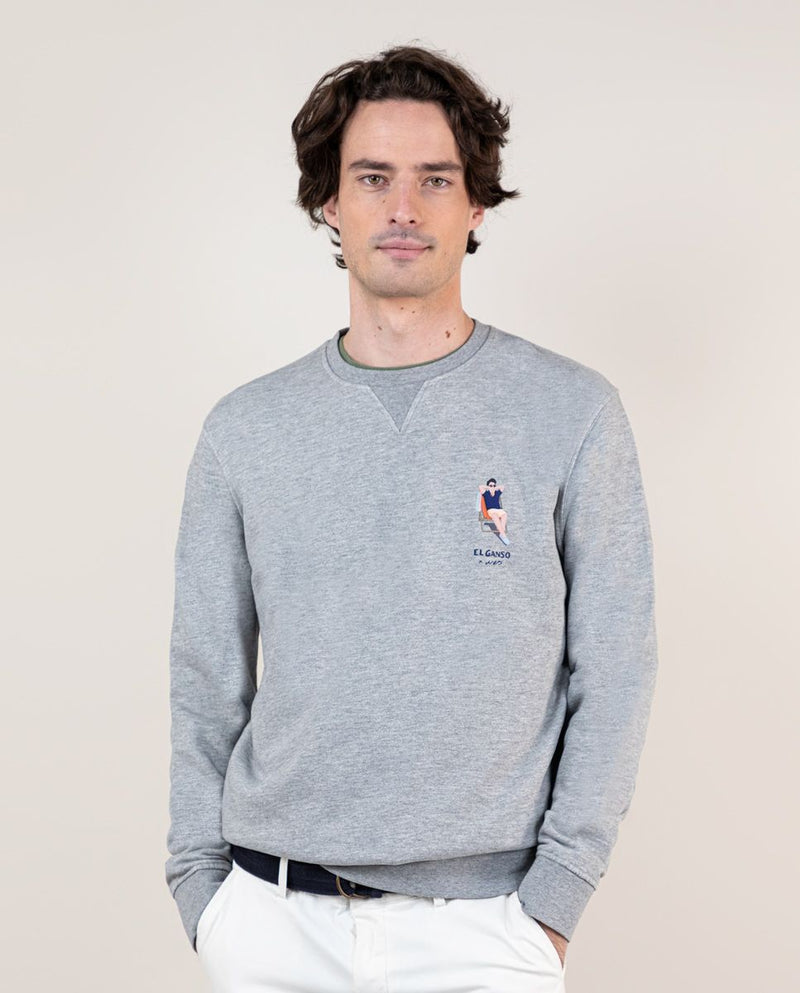 Sudadera Cuello Caja Garment Dyed Wes Robinson Gris Melange