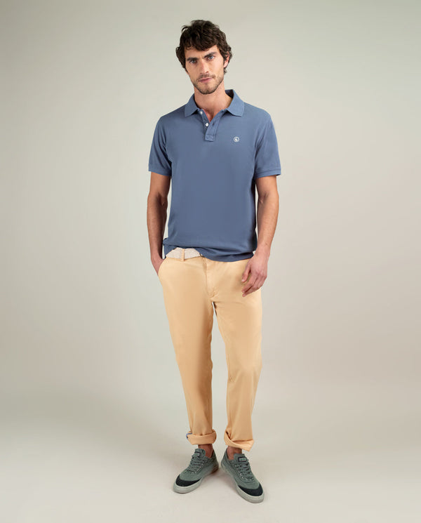 Polo Piqué Garment Dyed Azul Medio
