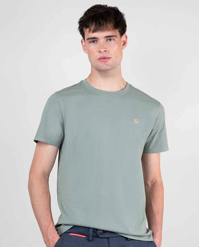Camiseta Cuello Caja Garment Dyed Verde Claro