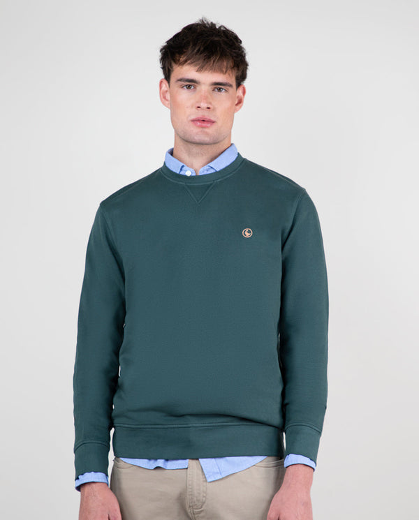 Sudadera Cuello Caja Garment Dyed Verde Pino
