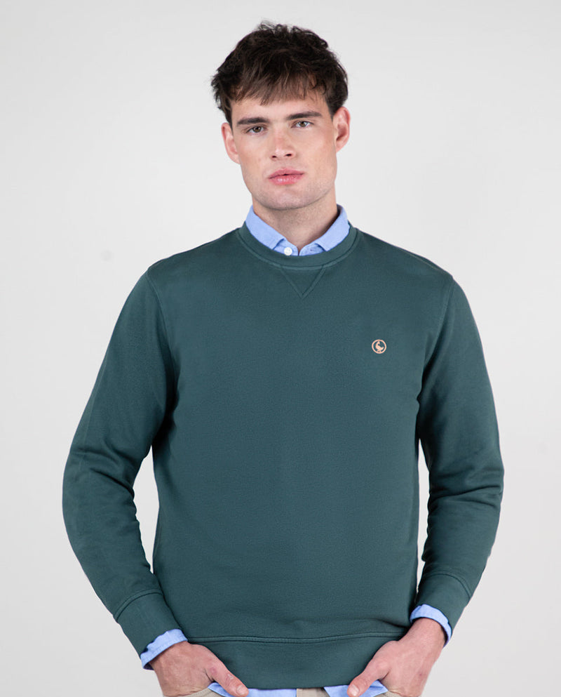 Sudadera Cuello Caja Garment Dyed Verde Pino
