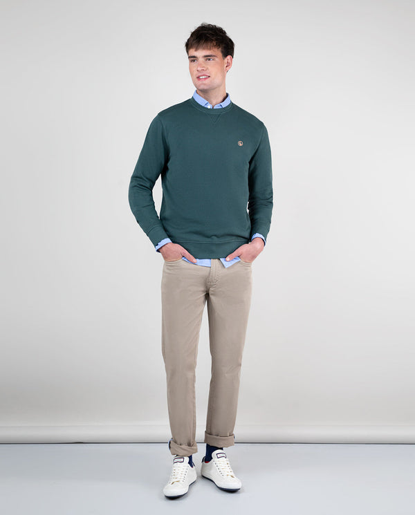 Sudadera Cuello Caja Garment Dyed Verde Pino