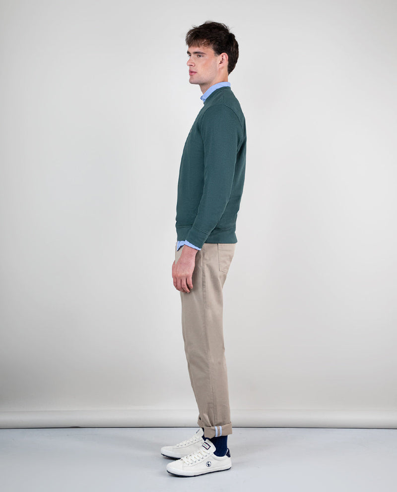Sudadera Cuello Caja Garment Dyed Verde Pino